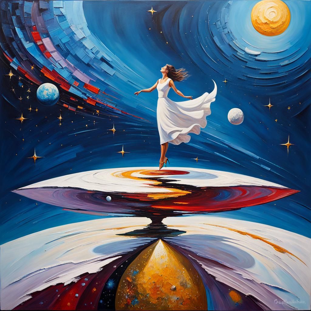 Surreal Moonscape: Funambulist in Impasto Style