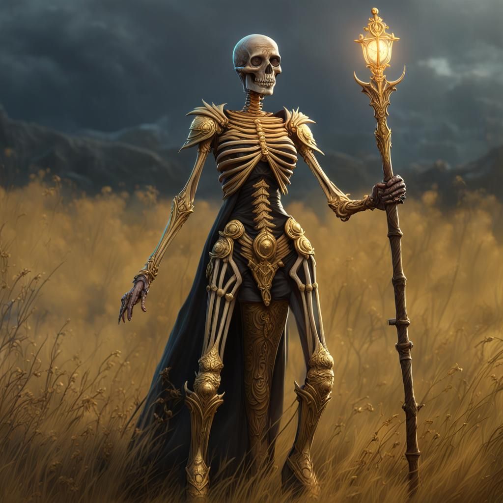 Undead Skeleton Warrior in Gold Robes