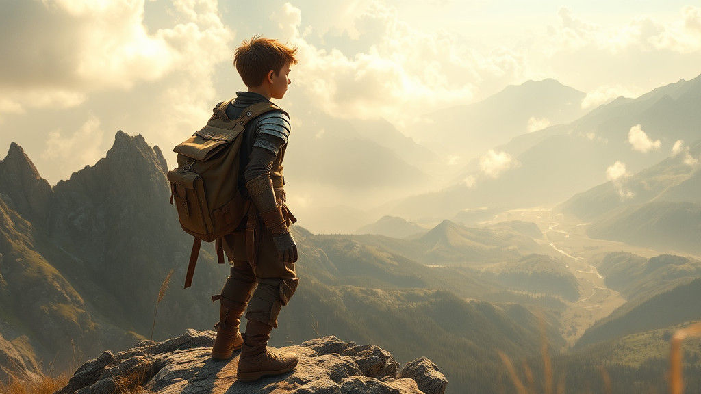 Adventurer Gazes at Misty Mountains, Romanticism Style