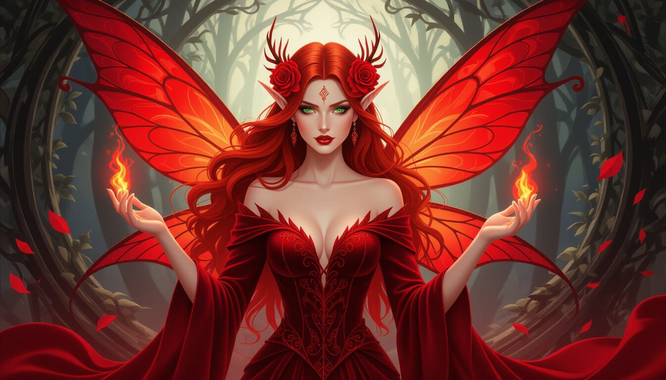 The Red Faerie Zoey in Fiery Fantasy Portrait
