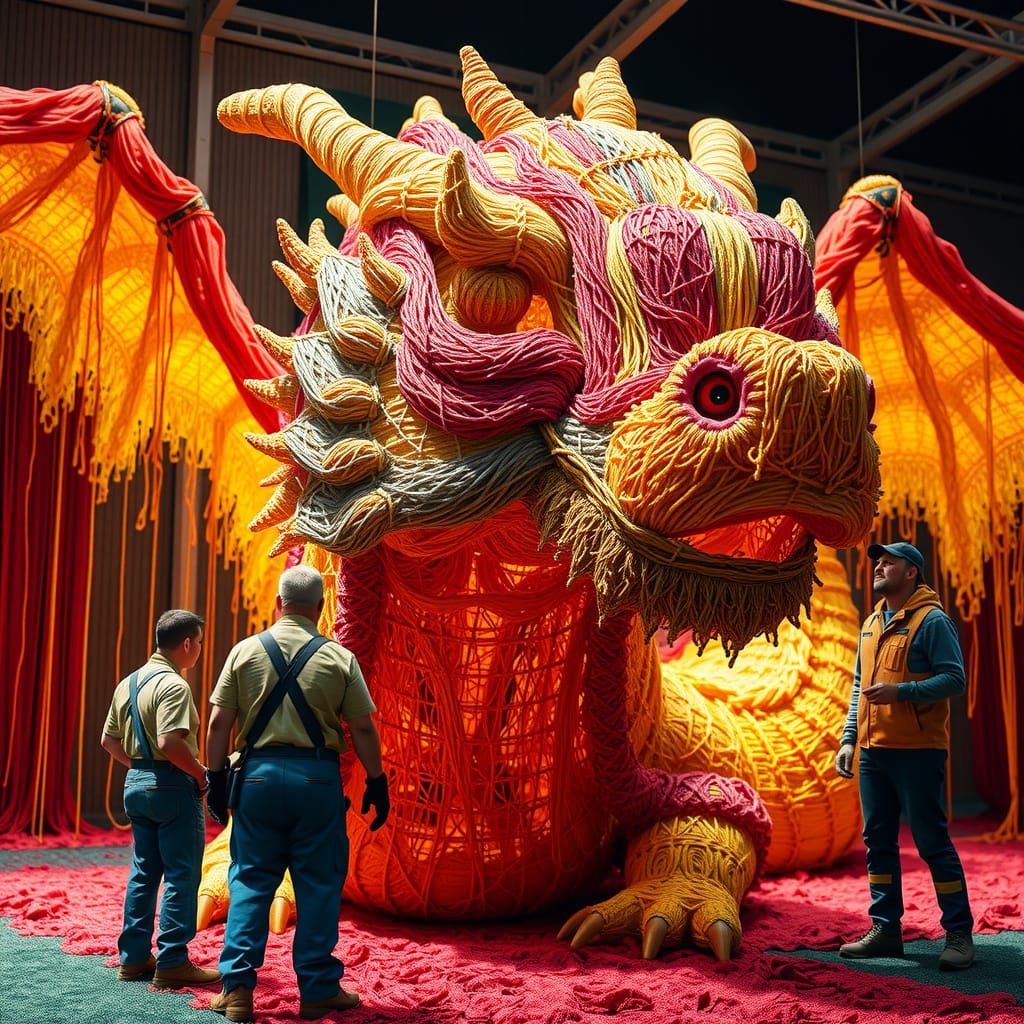 A dragon made of yarn