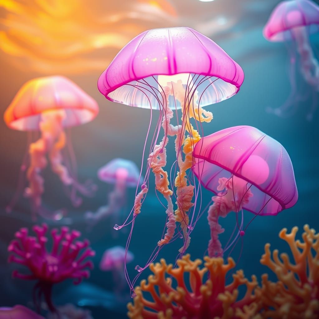 Dreamlike Jellyfish in Vibrant, Ethereal Colors