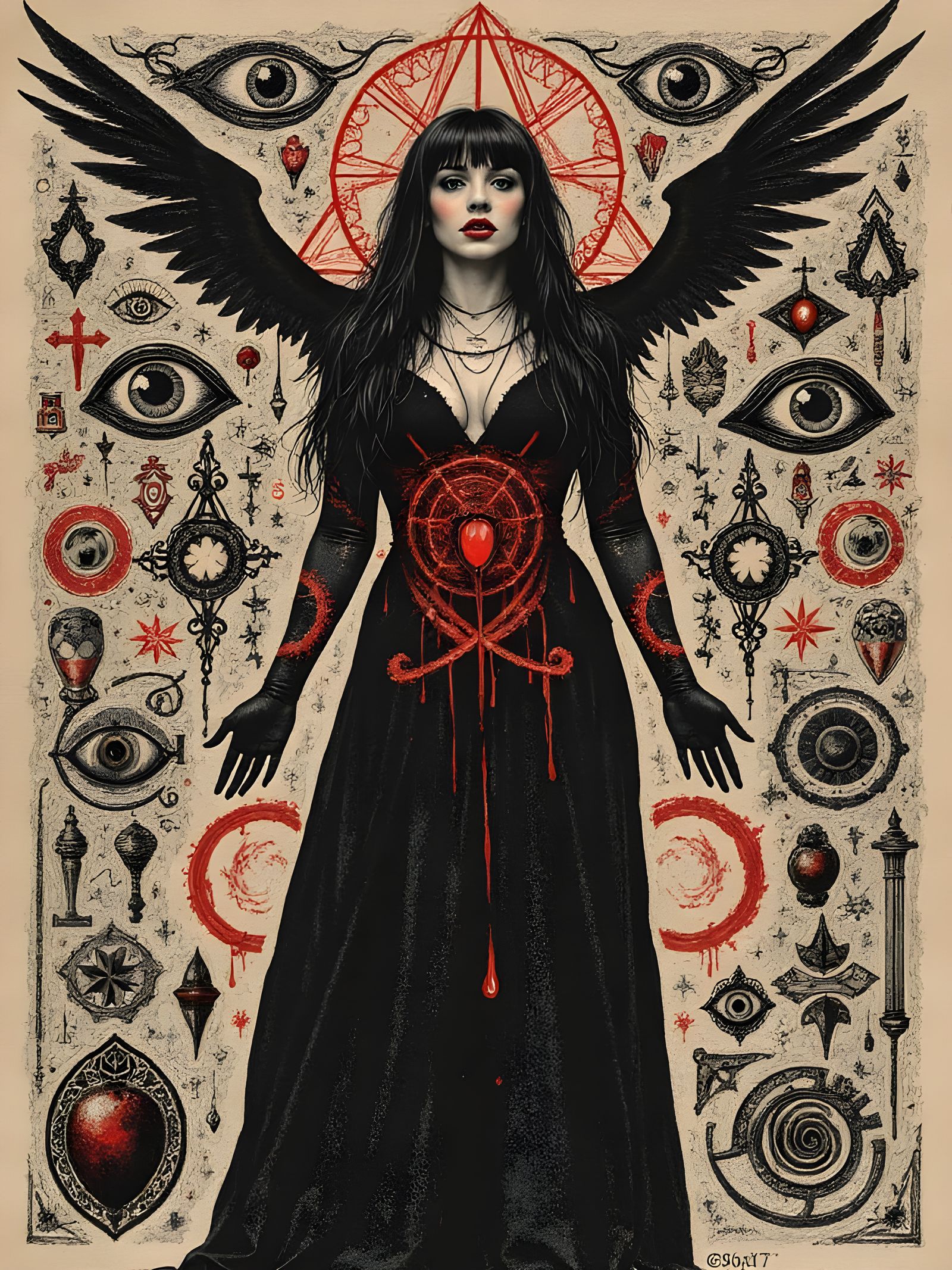 Mysterious Woman with Stitched Skin in Gothic Surrealism