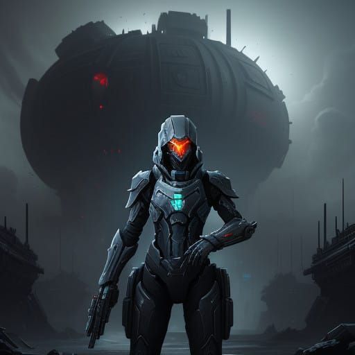 Terran Warrior in Dark Sci-Fi Armor