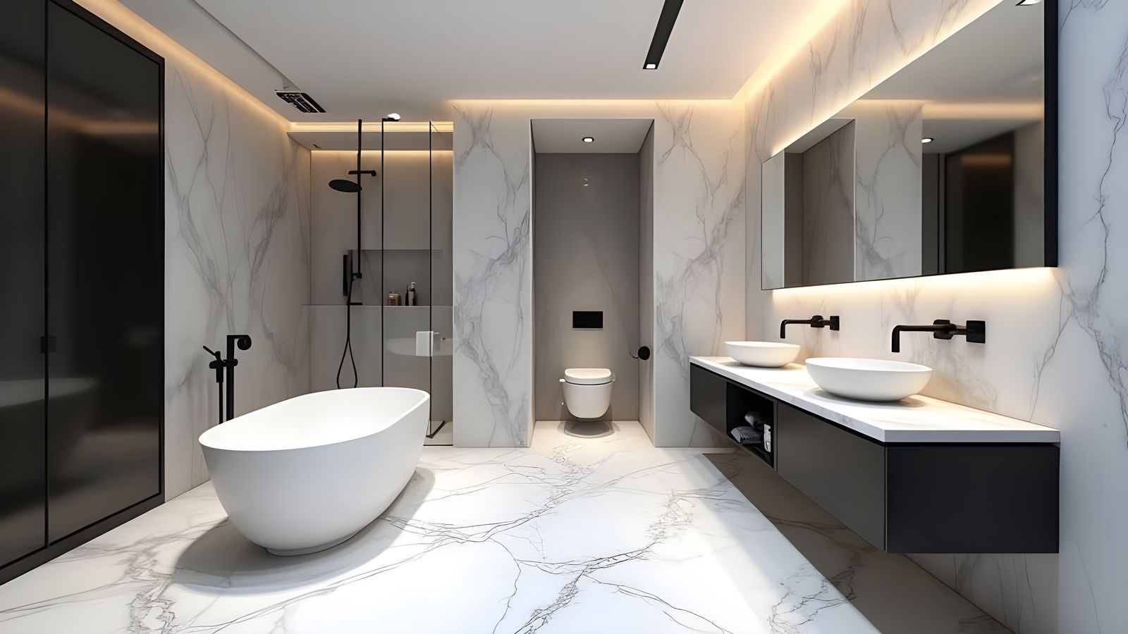Luxurious Black and White 3D Bathroom Design in Photorealist...