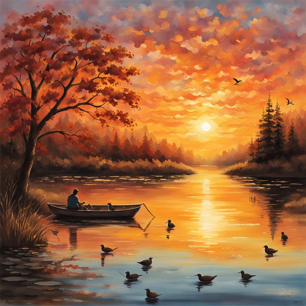 Abstract Sunset Over Tranquil Lake