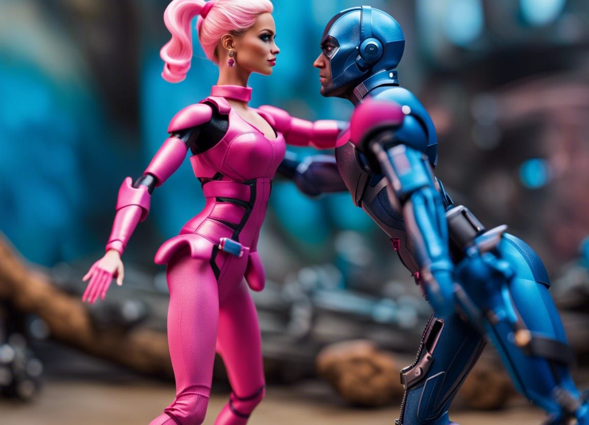 Pink Dress Doll vs Blue Exoskeleton Superhero Battle