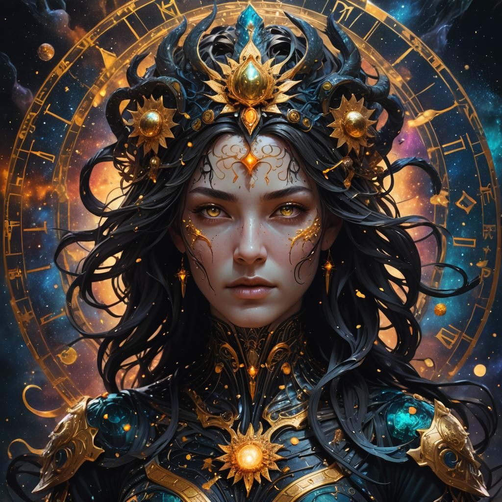 Virgo as Powerful Dark Creature: Hyperrealistic Splash Art