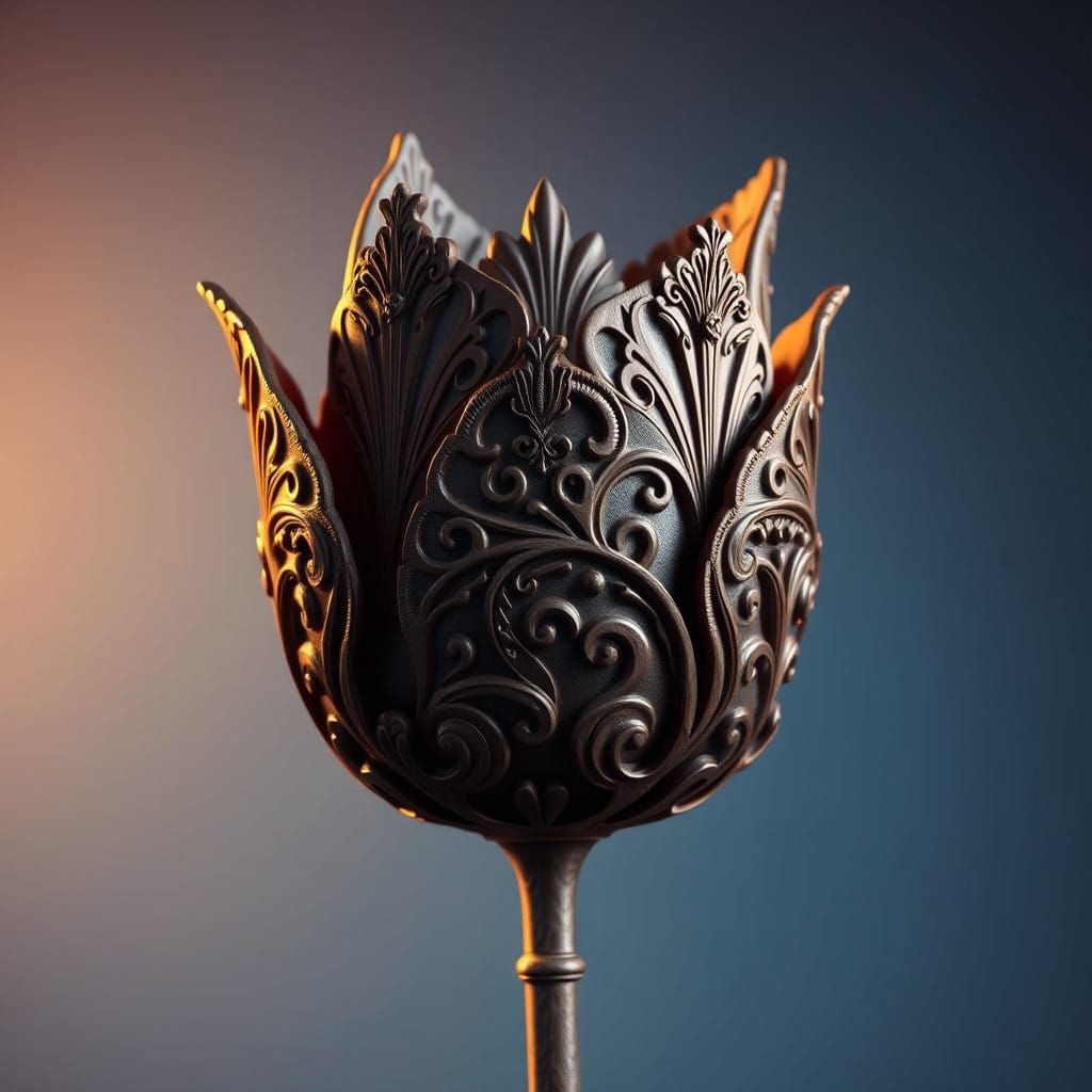 Ornate Wooden Tulip in Mystical Fantasy Style