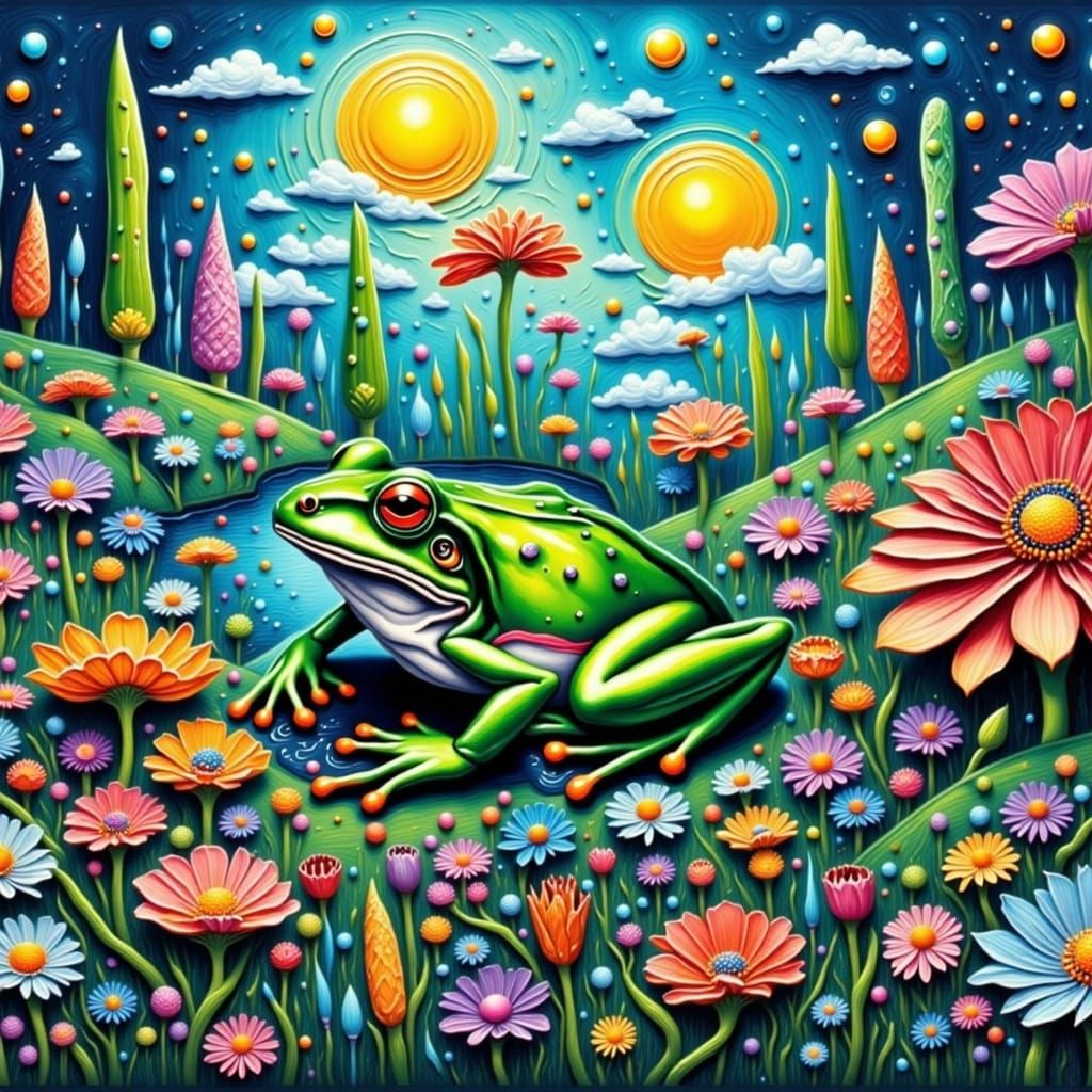Whimsical Frogs in a Humorous Scene