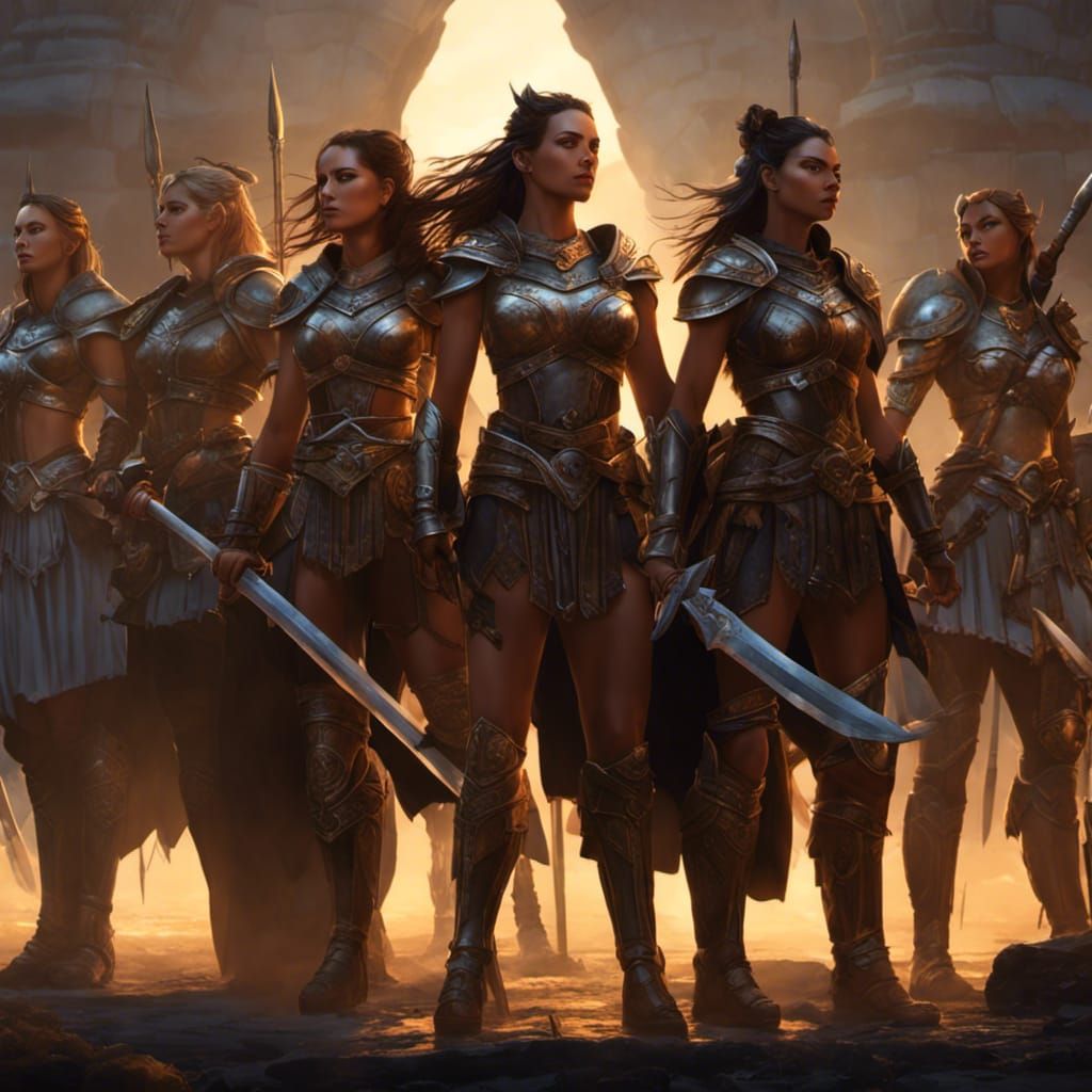 Female Warriors Prepare for Battle: Dark Fantasy Art
