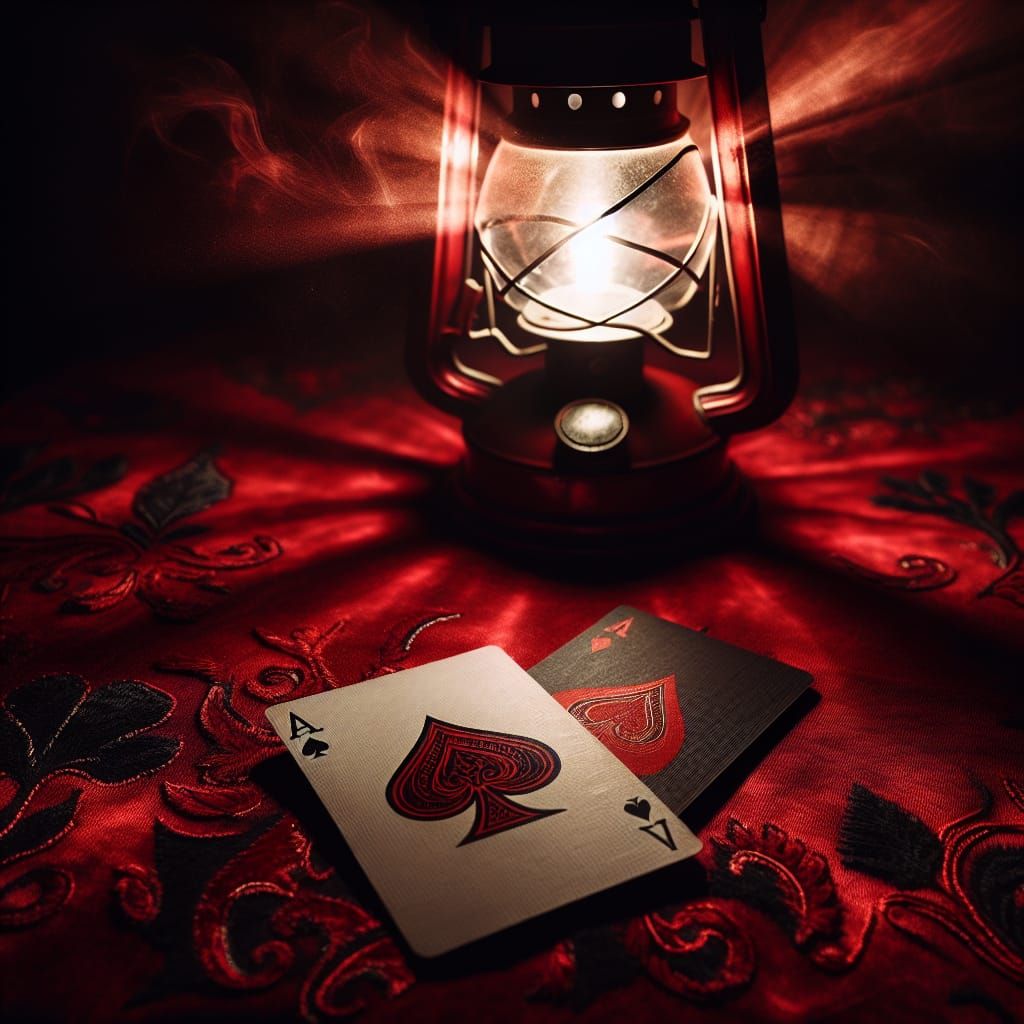 Scarlet and Black Aces in Mysterious Lantern Light
