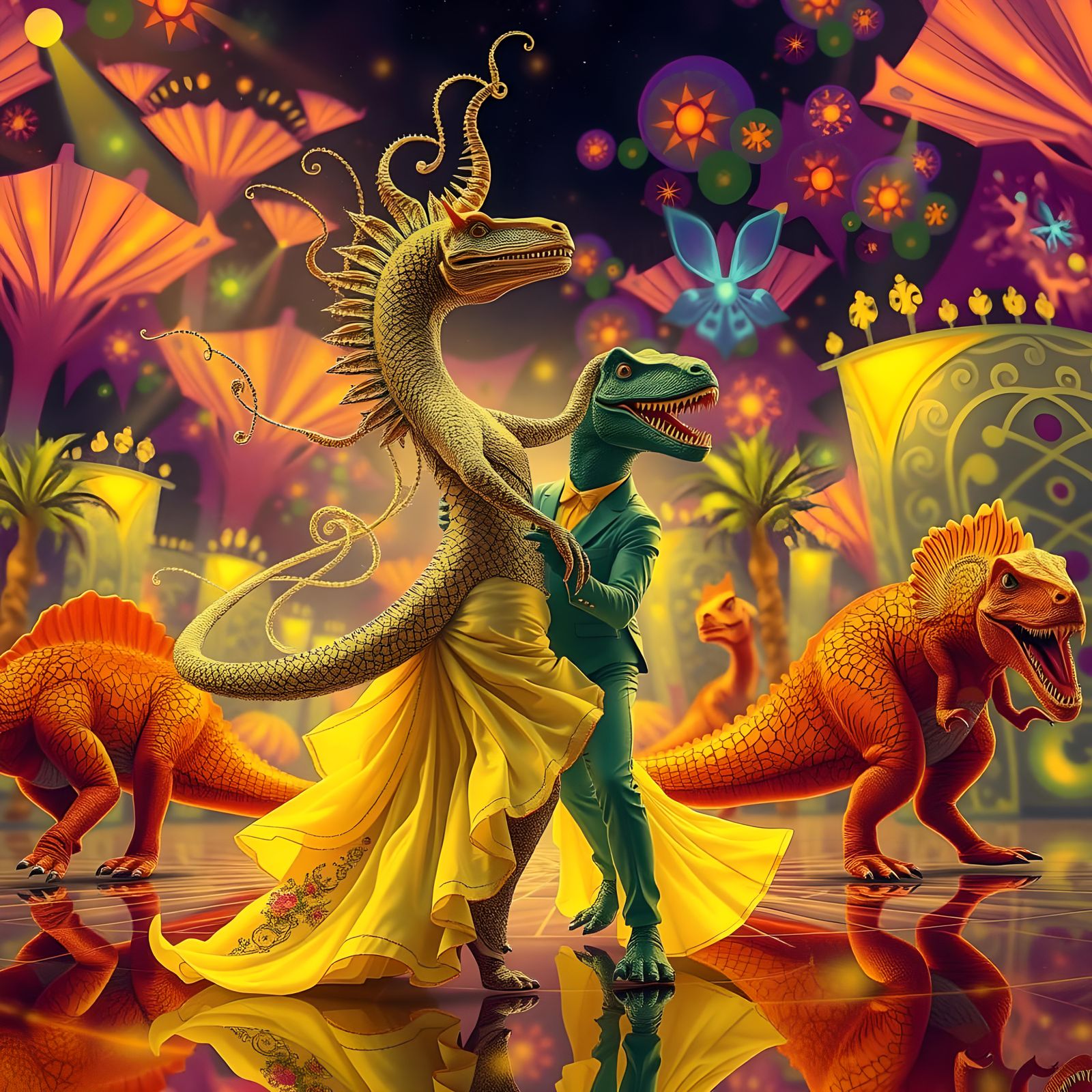 Elegant Dancing Dinosaurs with Fractals