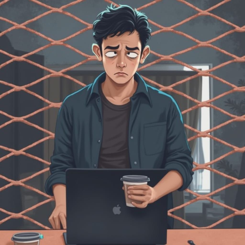 Frustrated Freelancer in a Film Noir-Inspired Scene