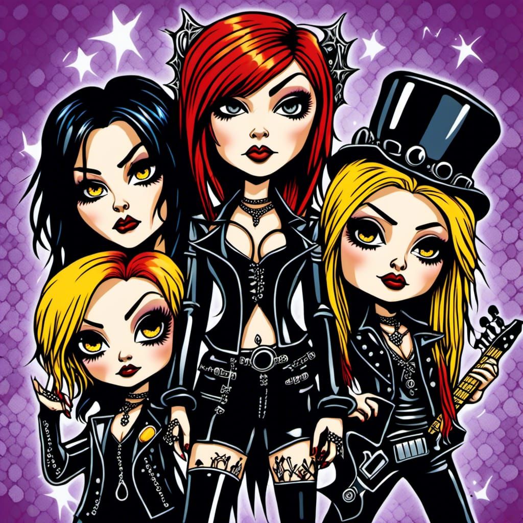 Chibi Female Metal Band in Y2K Style