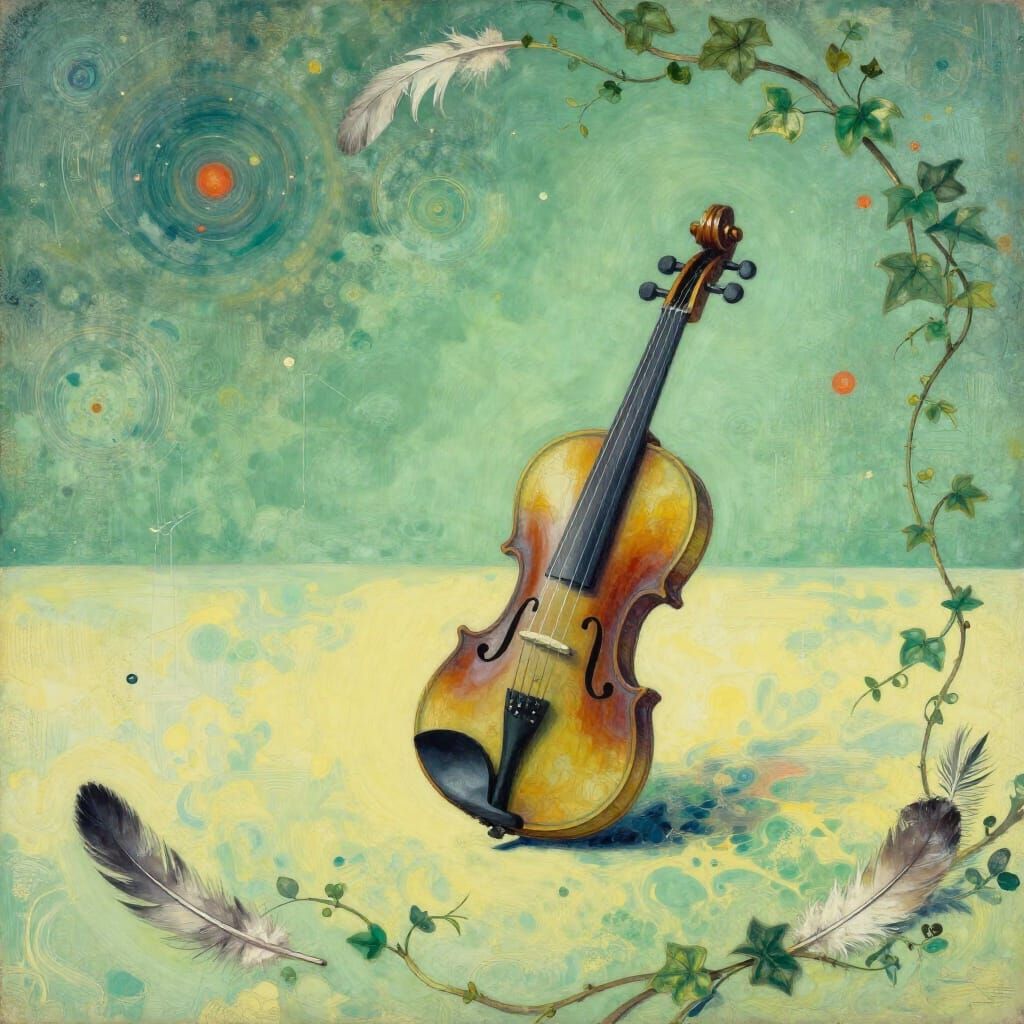 Surreal Floating Violin in Pastel Dreamscape