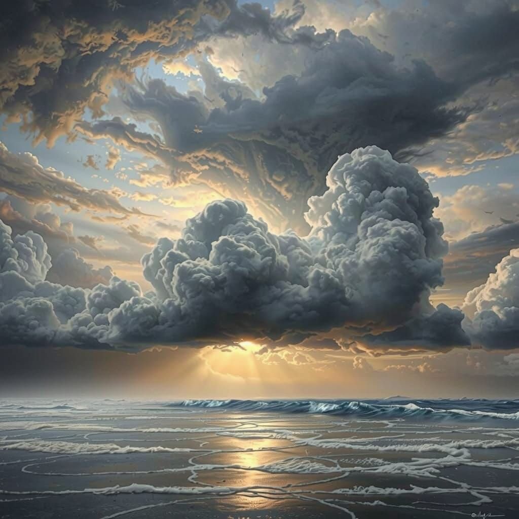 Ominous Storm Cloud with Rugged, Fantastical Face