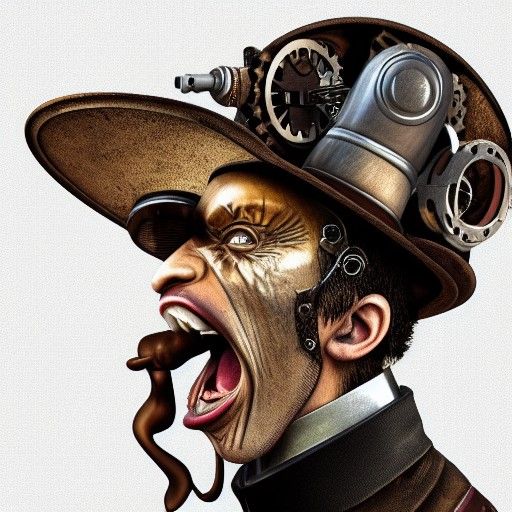 Steampunk Portrait of Screaming Man