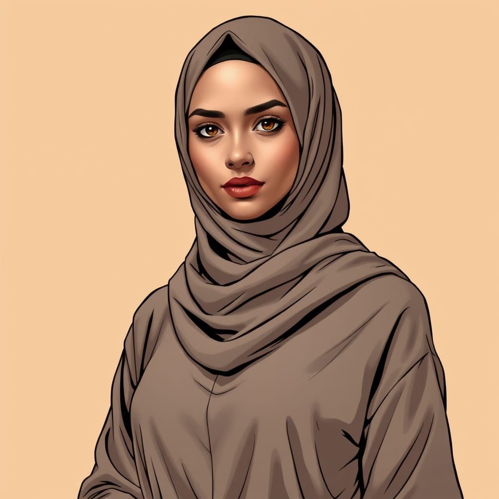Hijabi Woman Portrait in Comic Book Style
