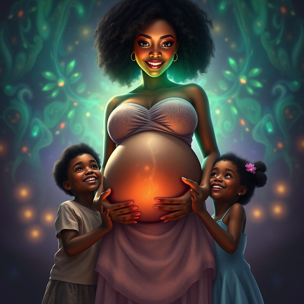 Motherhood's Radiant Aura: A Matte Painting in Fantasy Style