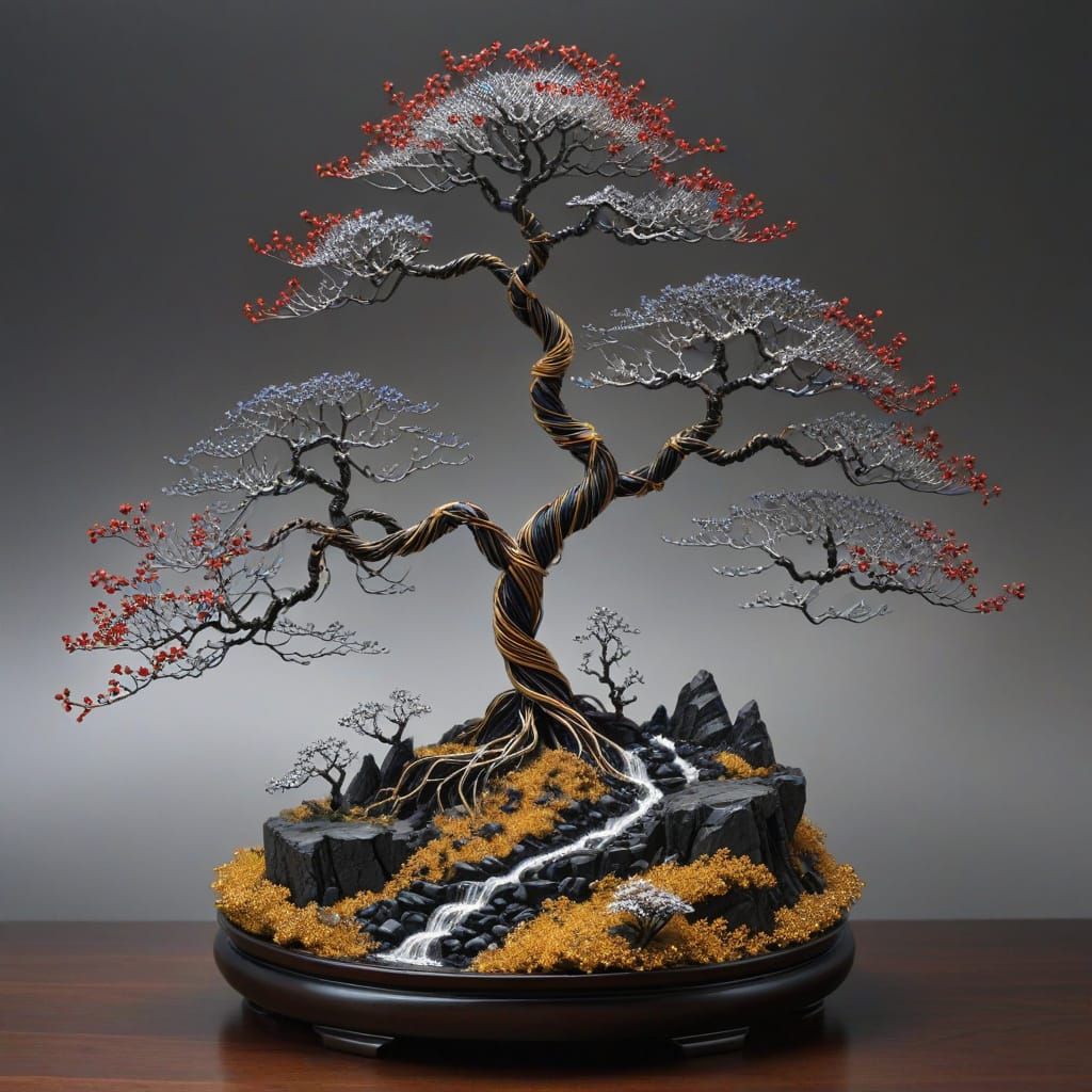 Twisted Wire Landscape with Bonsai Trees