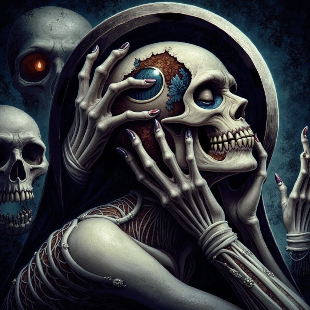 Contemplative Woman Surrounded by Decay in Surreal Oil Paint...