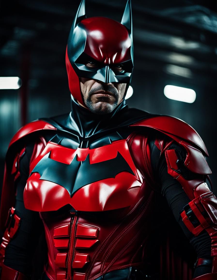 Batman in Red Latex Dress Cyberpunk Portrait