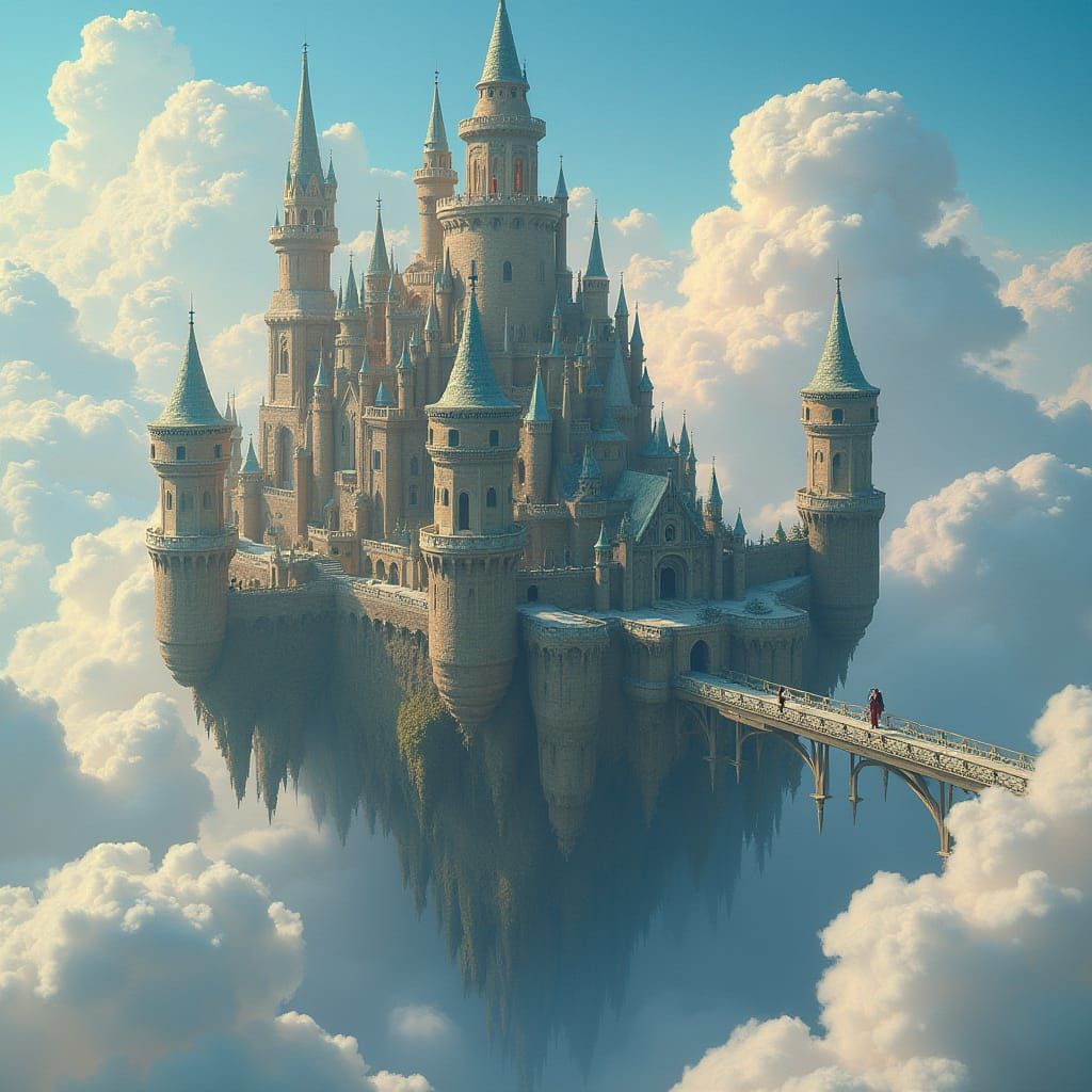 Whimsical Castle Complexes Soar in a Vibrant Cloudscape