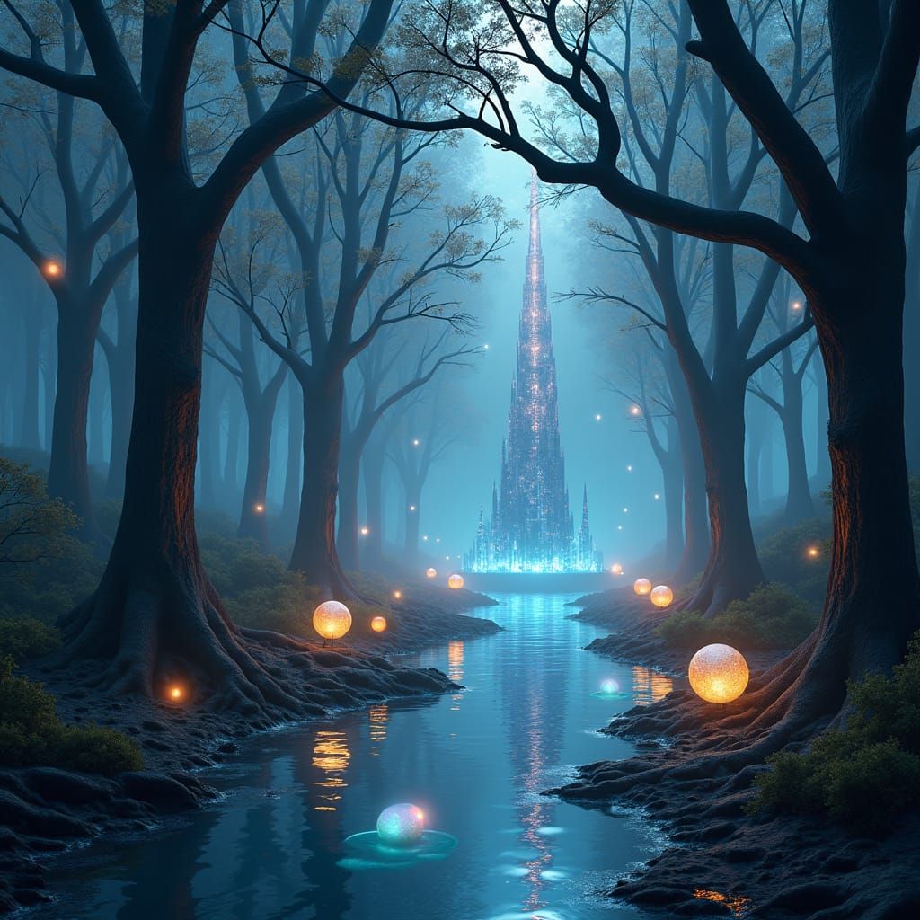 Surreal Alien Forest with Luminescent Limbs