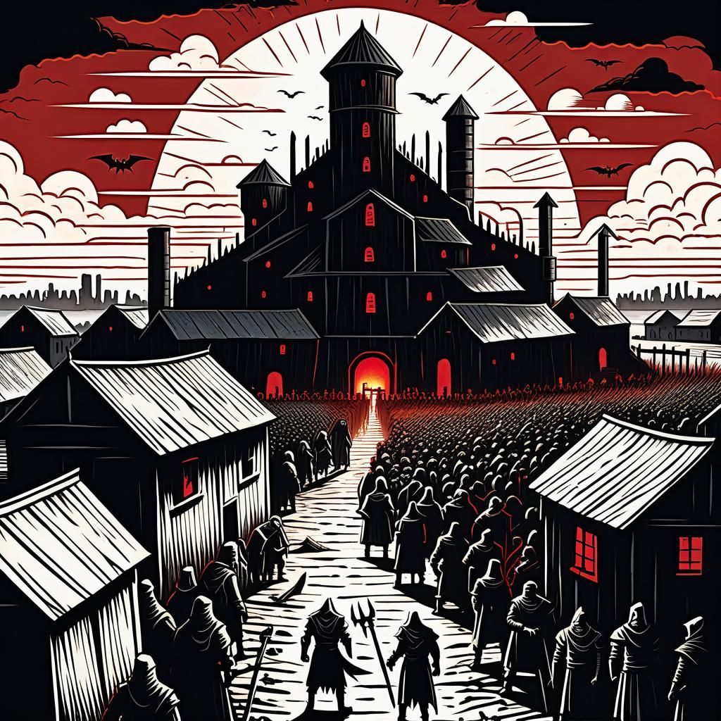 Dystopian Medieval City: 1970s Dark Fantasy Book Cover