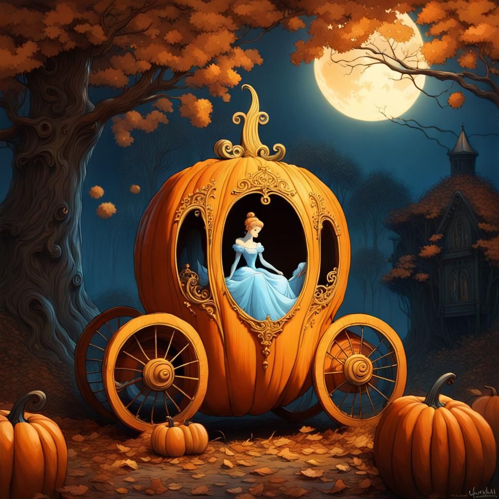Pumpkin Carriage in Surreal Digital Art Style