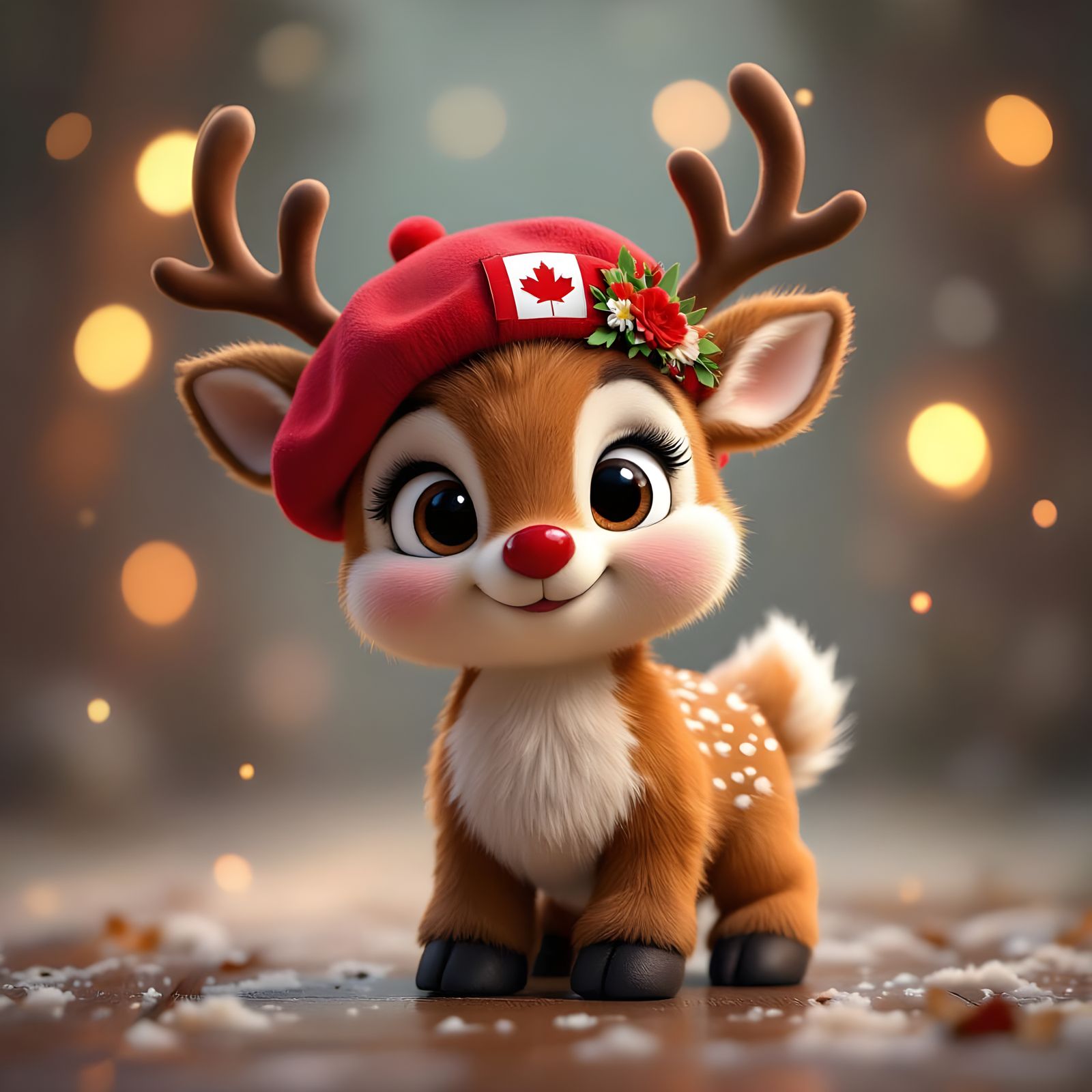 Adorable Chibi Rudolph with Beret in 3D Digital Art