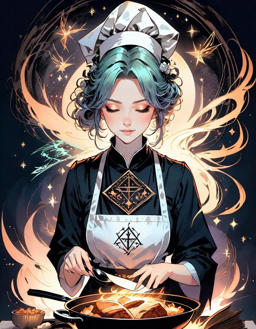 Anime Medieval Maid Cooking with Magic