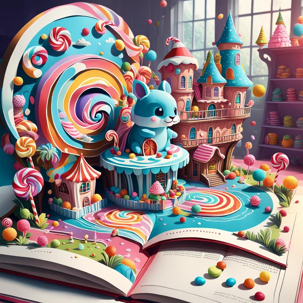 Magical Pop-Up Book in Candy Art Style