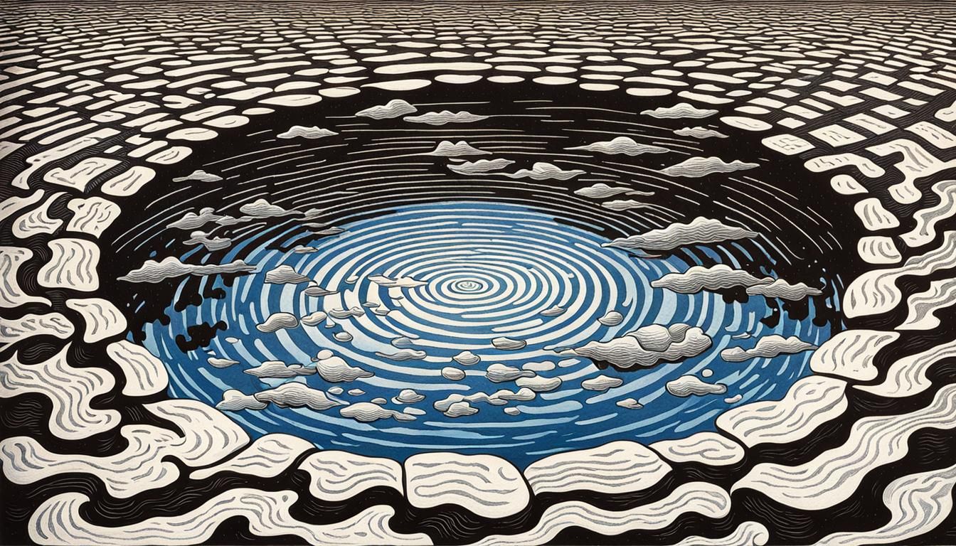 Sky Reflection in Puddle as Engraving