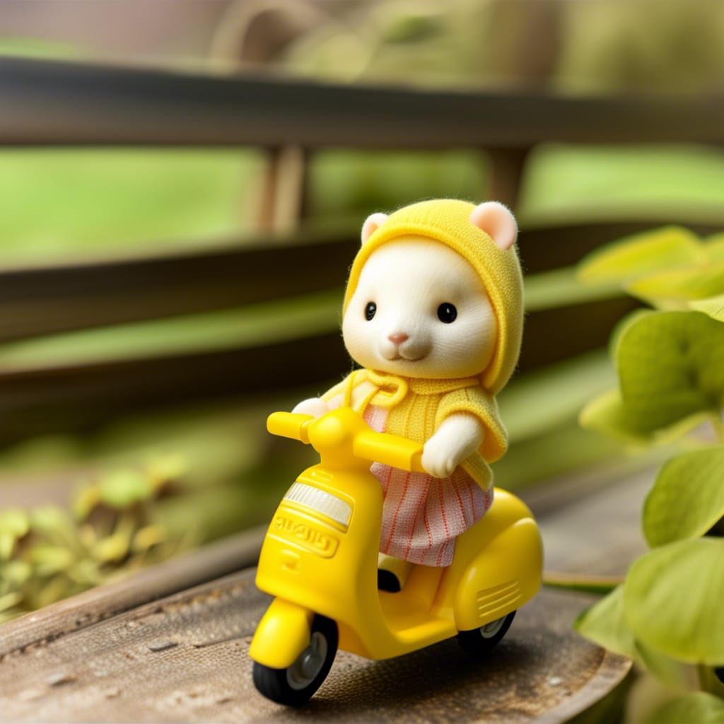 Sylvanian Families Doll Rides a Yellow Moped