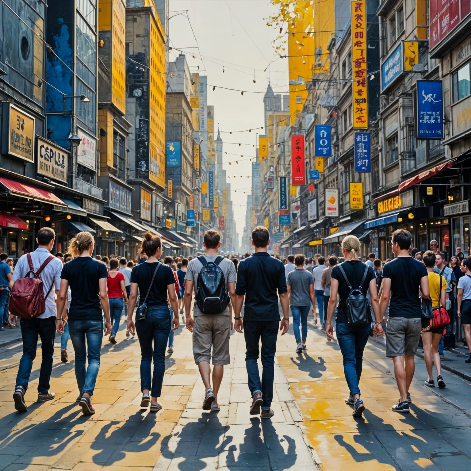 Impressionist Street Scene with Figures Walking