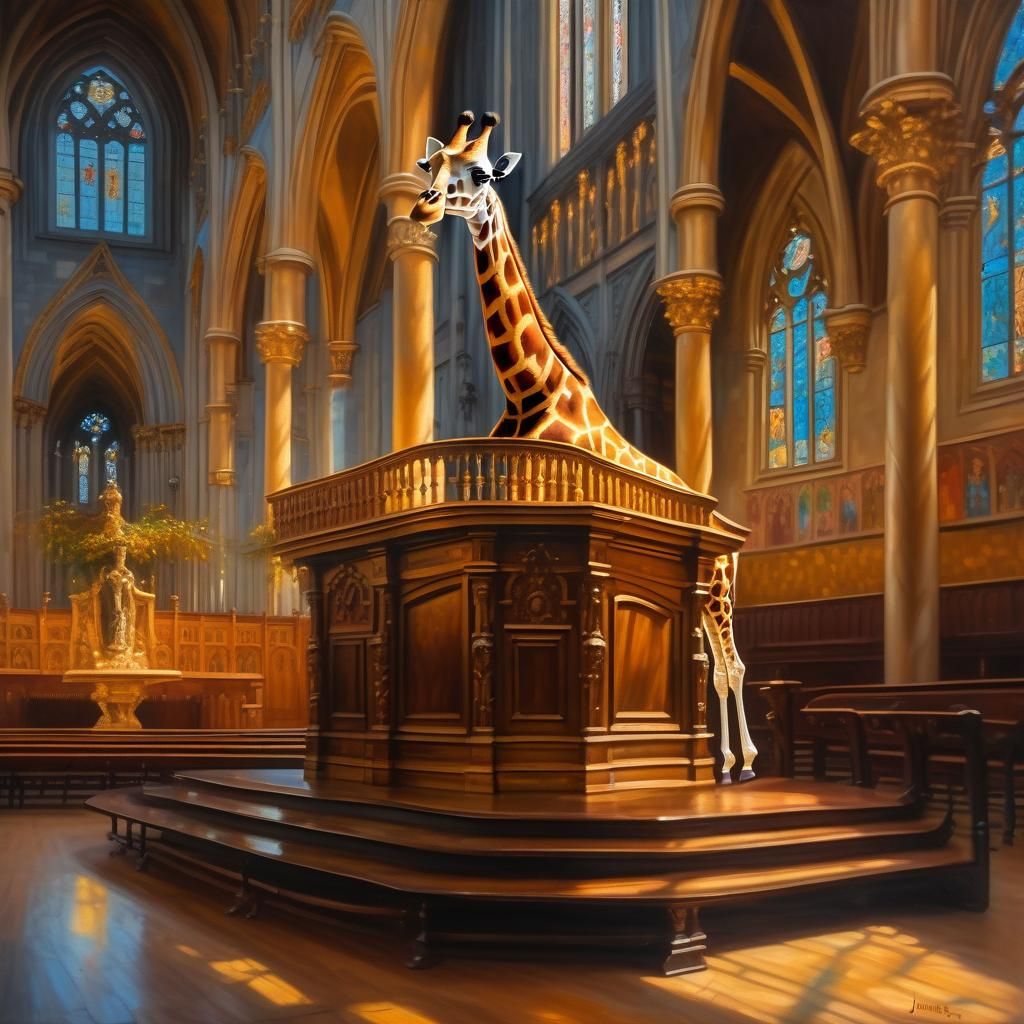 Giraffe Ballerina Orator in Cathedral, Classical Realism