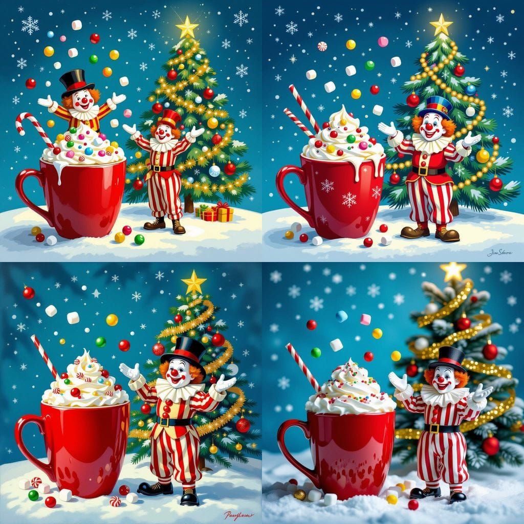 Festive Winter Mug with Clown and Christmas Tree