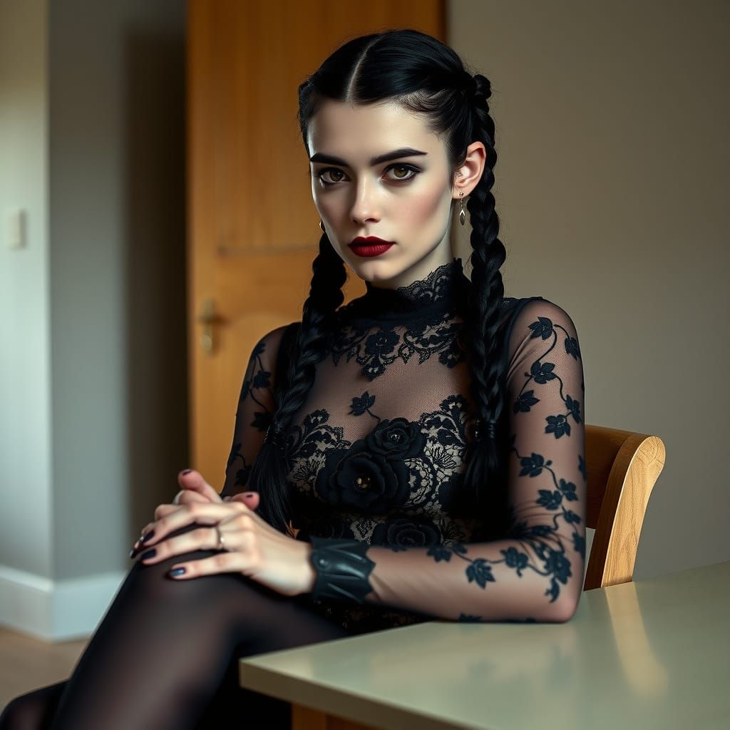Woman as Wednesday Addams in Photographic Portrait