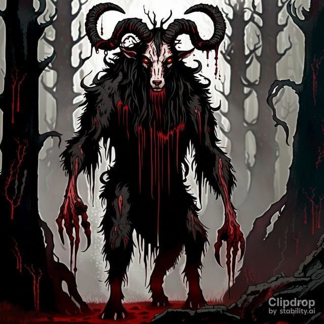 High Gothic Horror Weregoat in Dark Forest