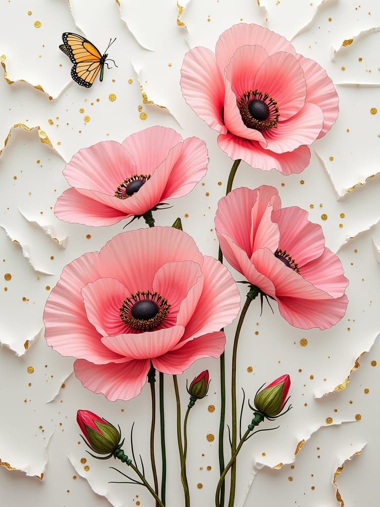 Pink and Gold Roses with Mosaic Details