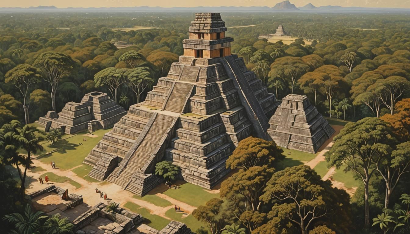 Kukulcan Temple Oil Painting in Hyperrealistic Style