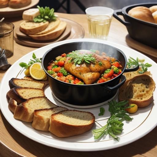 Delicious Still Life of Roast Chicken and Vegetables