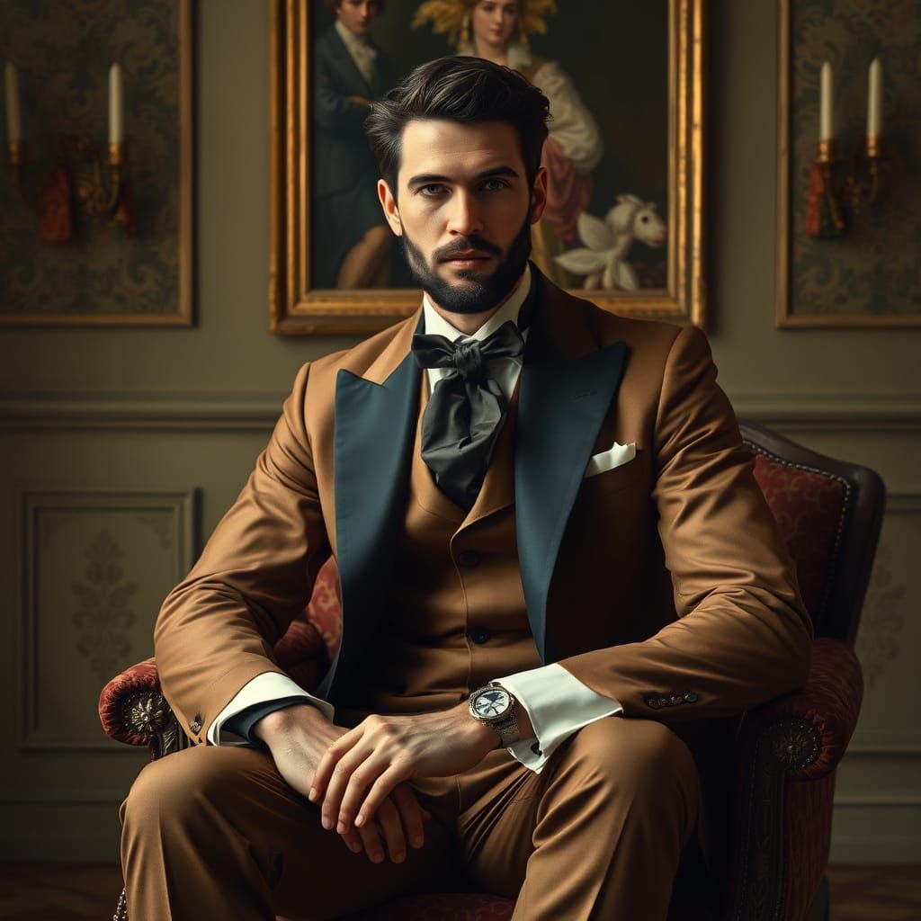 Elegant Gentleman in Art Nouveau-Inspired Setting