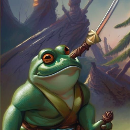 Happy Grung Warrior in Comic Book Art Style