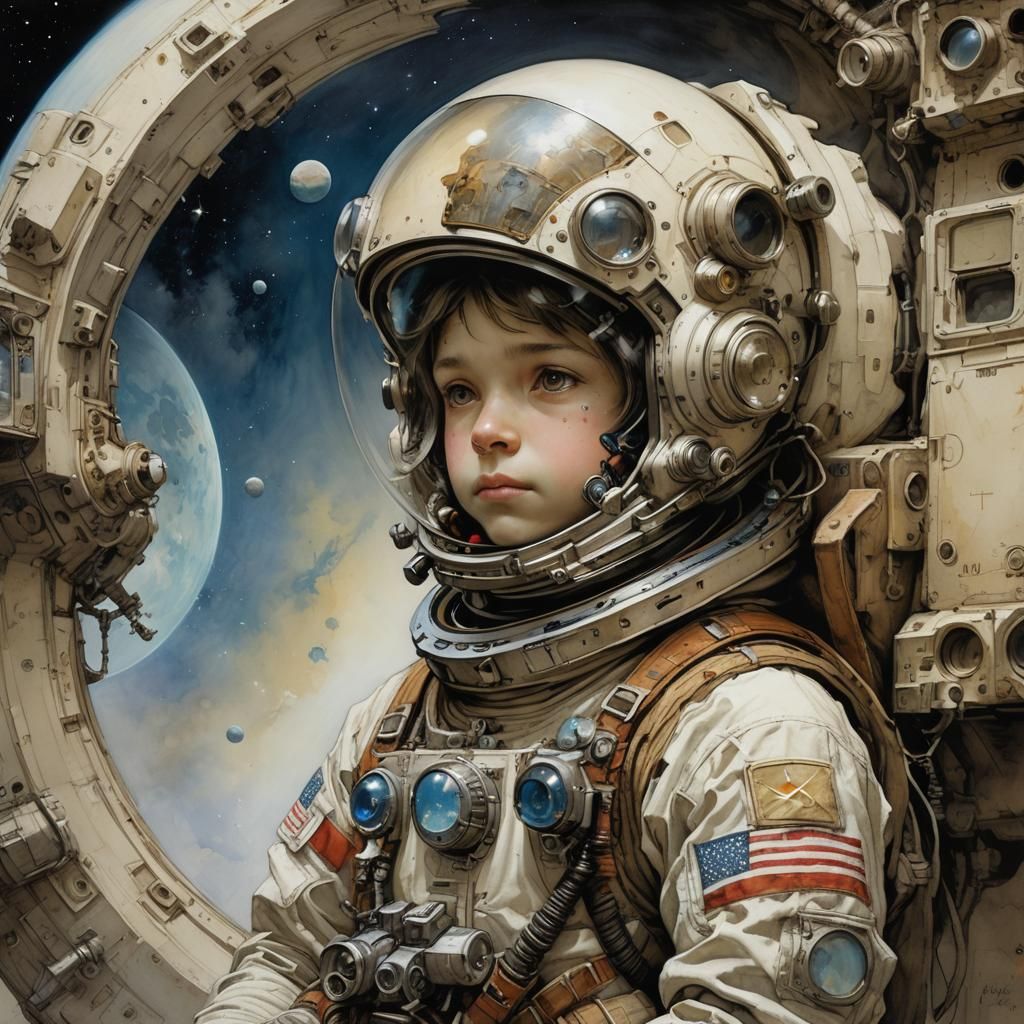 Astronaut Boy in Detailed Colorful Fantasy Style