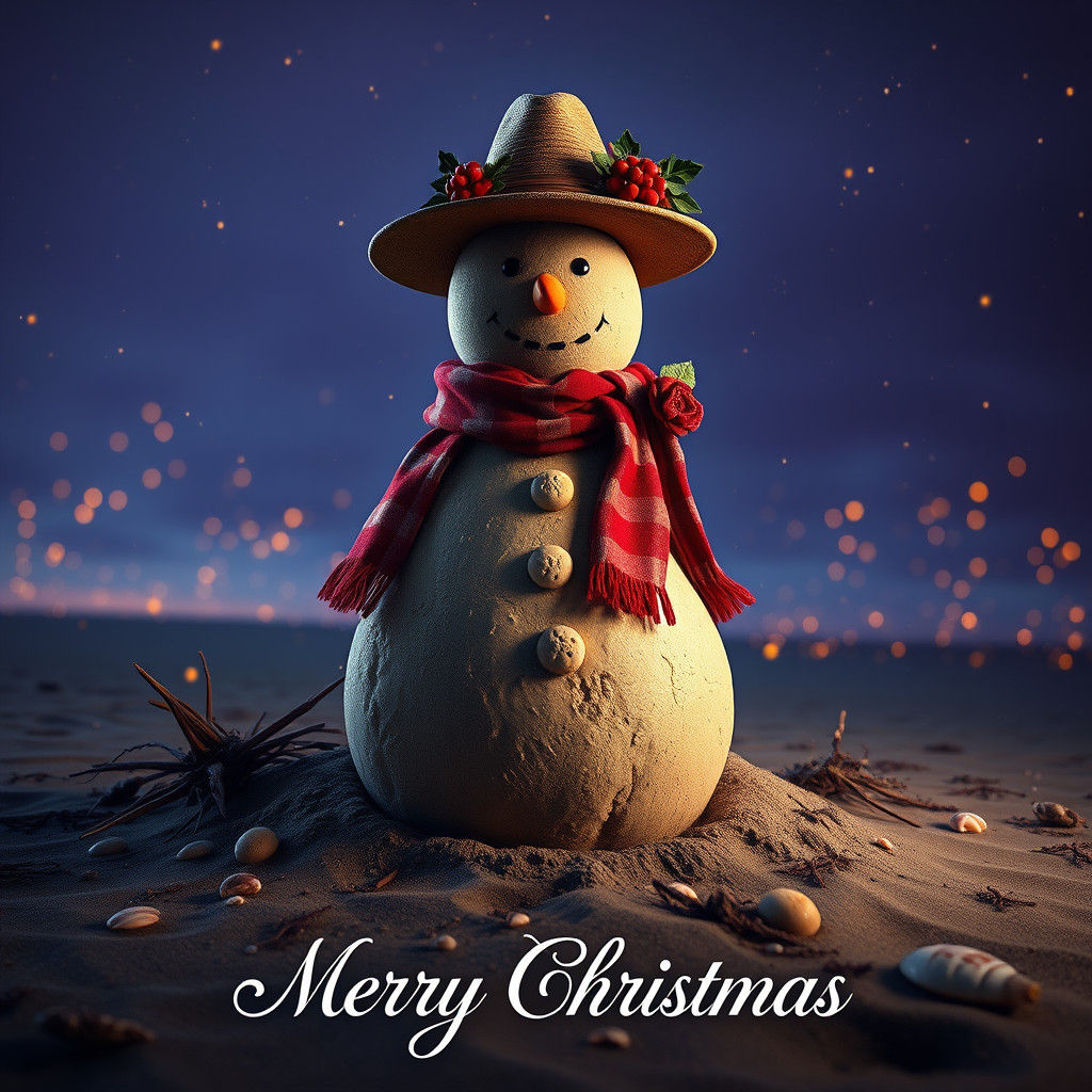 Christmas Sand Snowman on Mystical Beach
