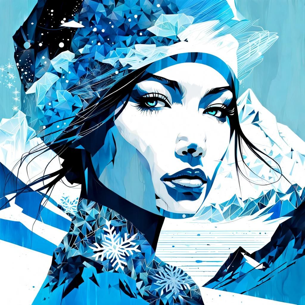 Arctic Beauty Portrait in Double Exposure Silhouette