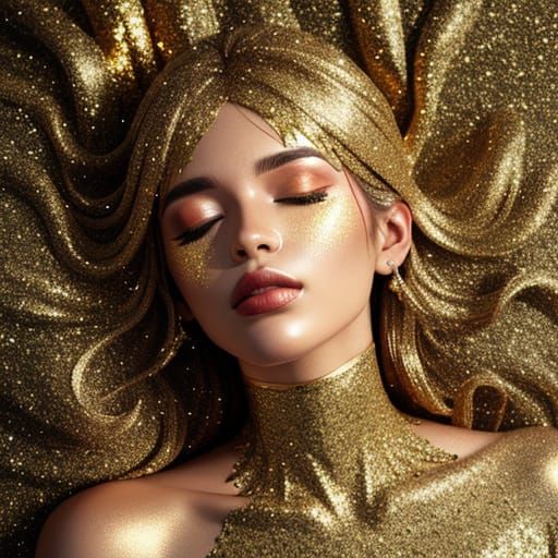 Head Asleep in Gold Smoke and Glitter Effect